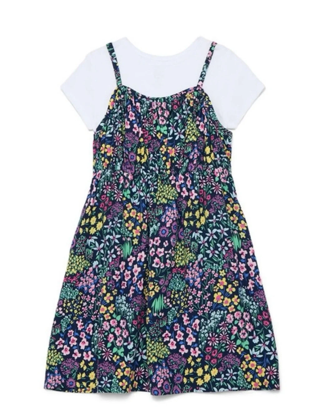 Girls Floral Cami Sundress in Navy With Flowers And Short Sleeve Tee!